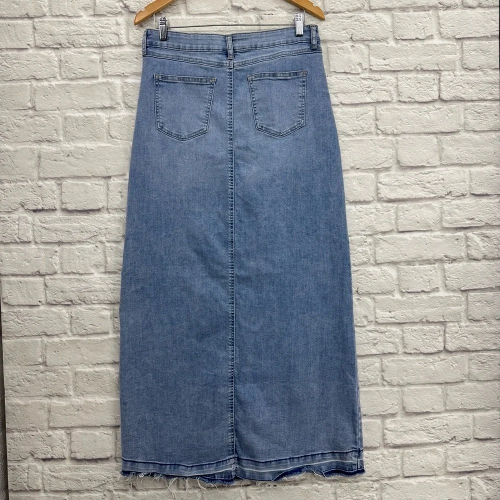Rewash Denim High Slit Maxi Skirt Size 11/30 Medium Wash Frayed Hem J19174AG2
